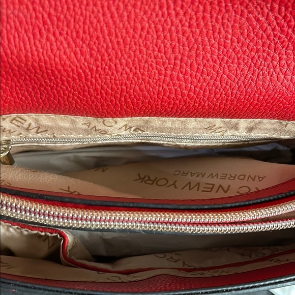 Marc New York Andrew Marc Red Chevron Crossbody Bag with Gold Accents - Picture 7 of 14